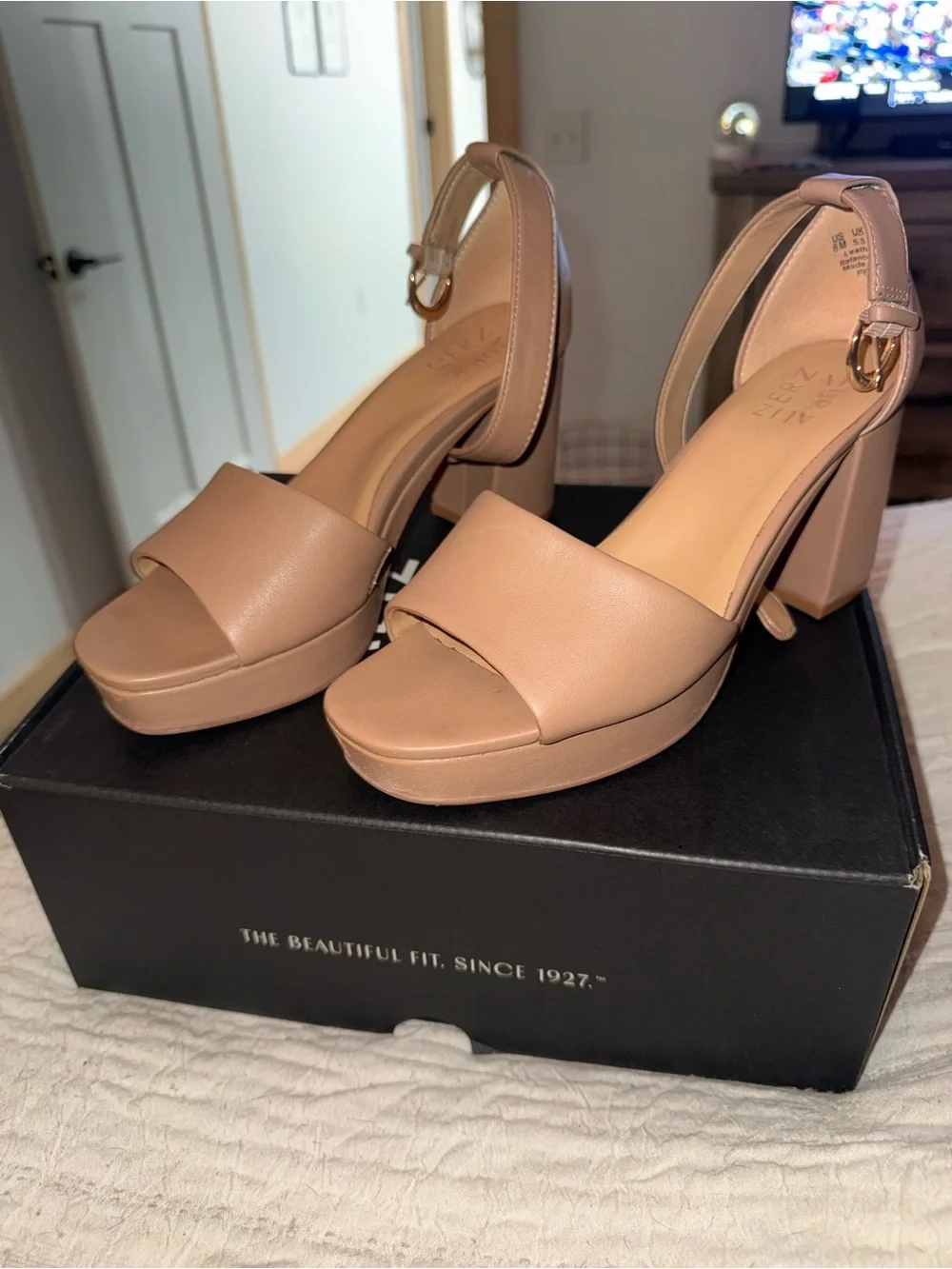Naturalizer Tan Platform Block Heel Sandals with Ankle Strap